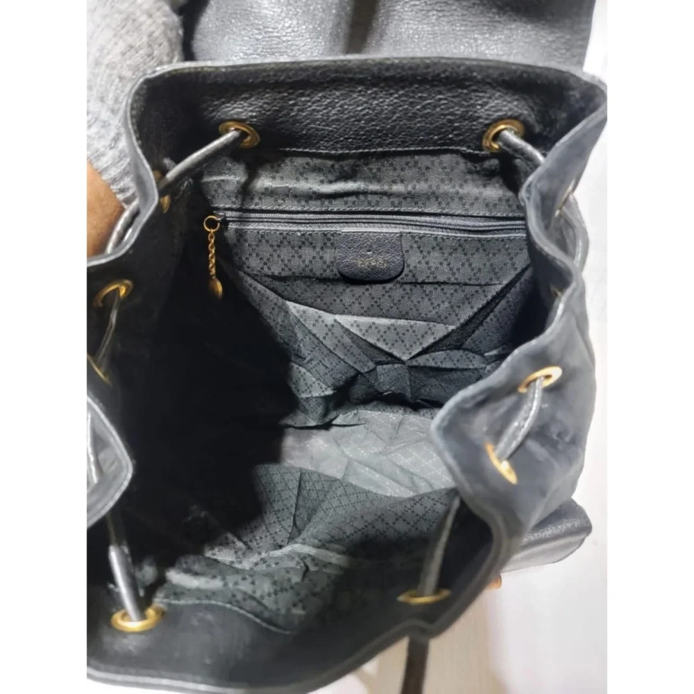Authentic Gucci Vintage Suede & Leather Bamboo Backpack Black